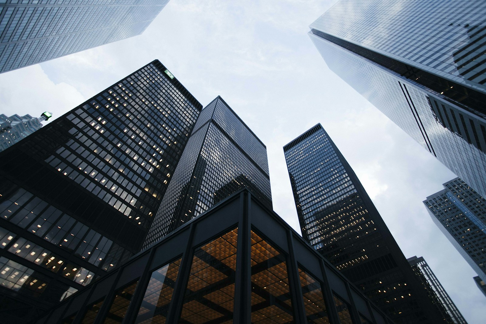 Tall buildings viewed from street level